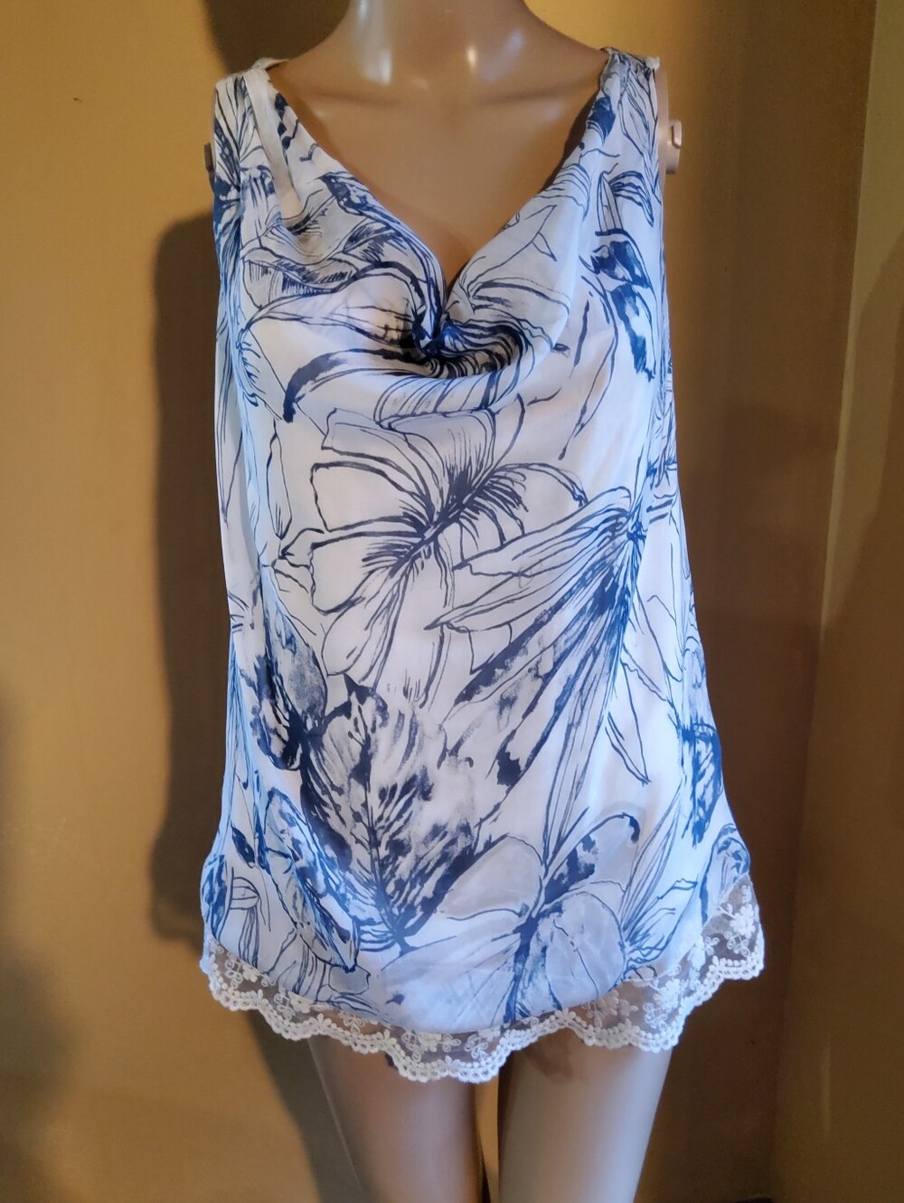Carla Conti Lace-Trim Floral Cowl Neck Top - Made In Italy